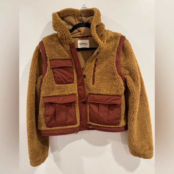 UpWest Warm Brown and Tan fleece coat convert to vest option - Picture 1 of 7